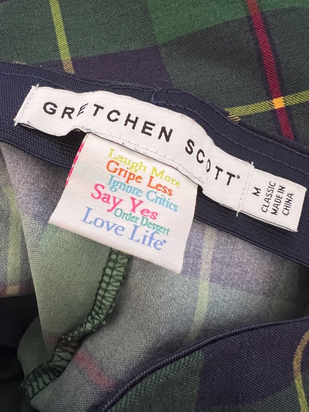 GRETCHEN SCOTT gripeless pull on pants in green plaid holiday Medium - Picture 10 of 16